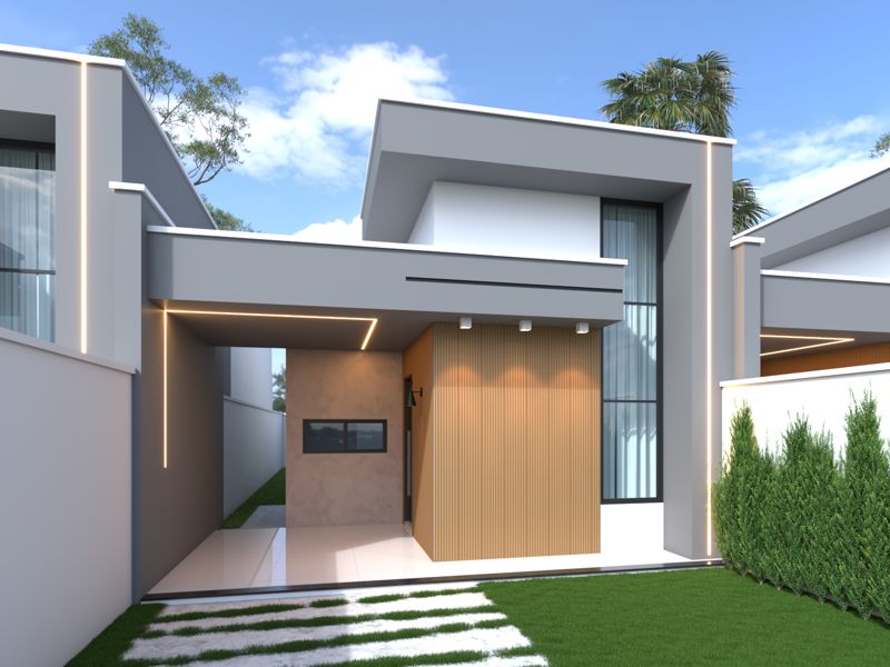 Fachada das casas em Aquiraz construídas pela Iolam Júnior Engenharia em parceria com a Dom Construções